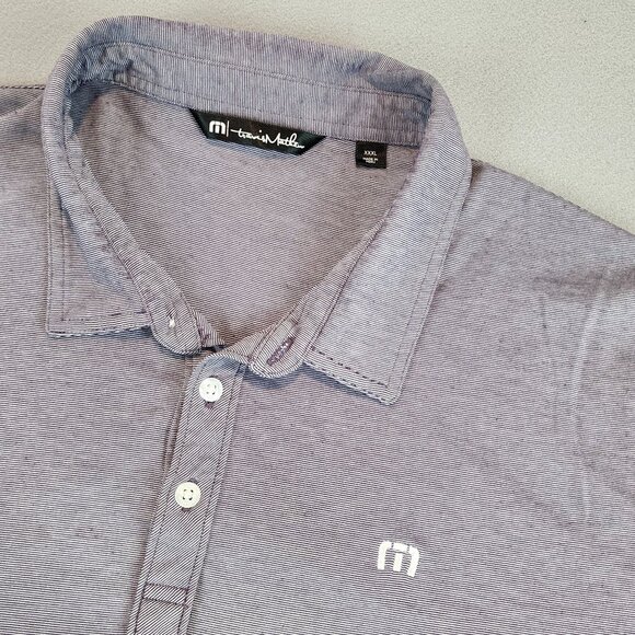 Travis Mathew Micro Stripe Golf Polo Short Sleeve Purple White Active Prep XXXL - Picture 1 of 12
